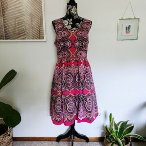 Vibrant Maggy London Pink Paisley Fit & Flare Dress - Size US 14 (UK 18)